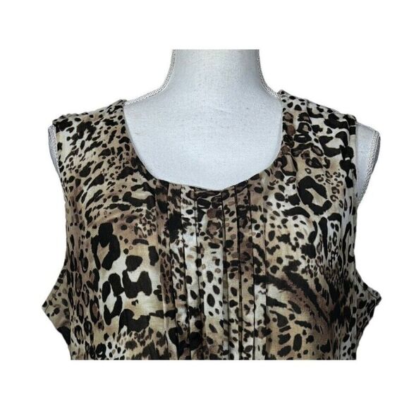 Chico's Top Size XL Animal Print Leopard Brown Black Sleeveless Layer Work - Picture 3 of 9